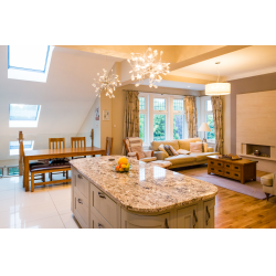 Internal walls were removed to provide an open plan kitchen-dining-living space